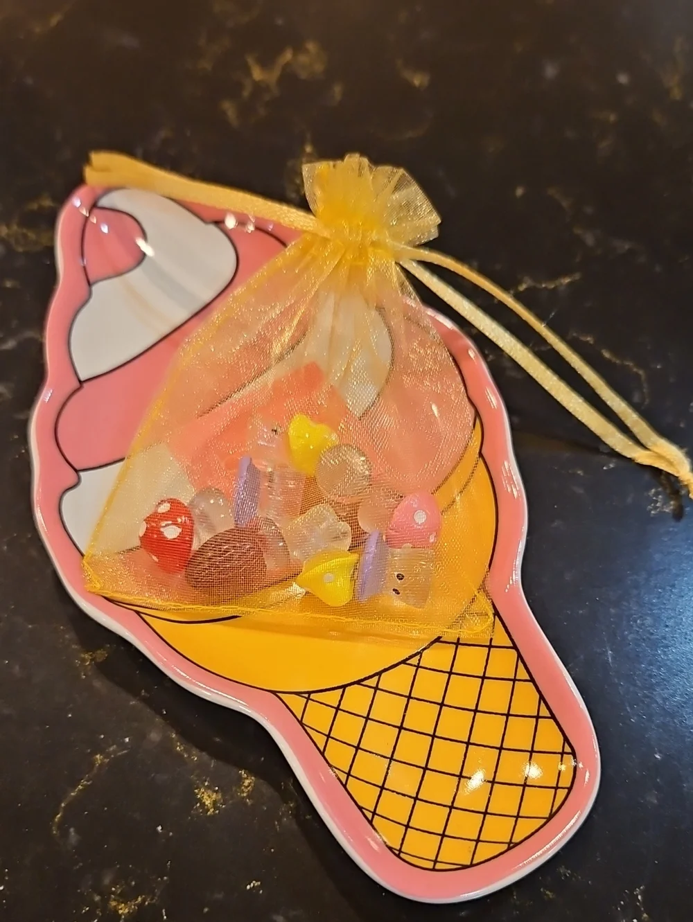 Kids Cute Ice Cream Trinket Tray with Fairy Garden Mushrooms